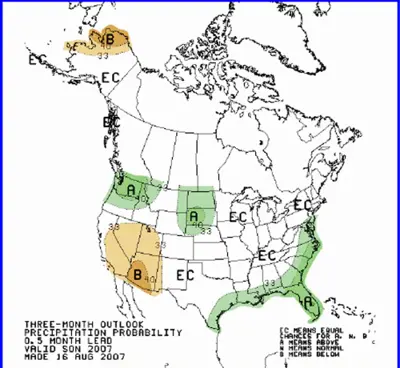 National Weather Service rainfall forecast from August, 2007