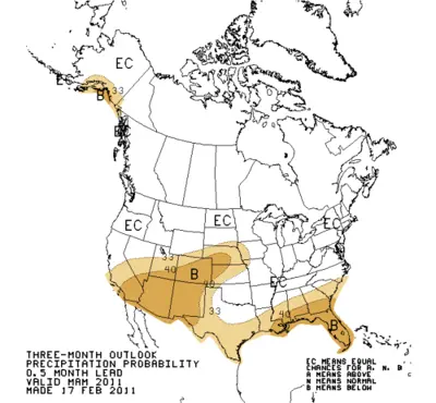 Precipitation forecast, March - May, 2011