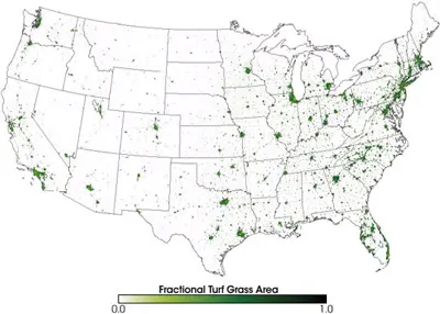 Fraction of U.S. land surface area covered by turf.
