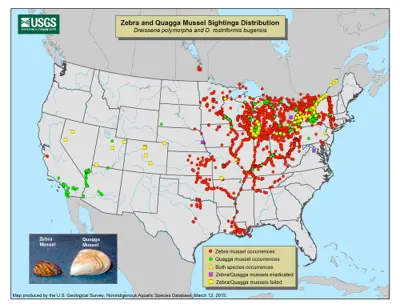 Zebra and quagga mussel distribution, 2015