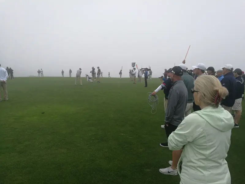 cloudy at Pebble Beach while a US Amateur match is played